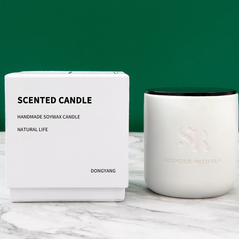 M&Scent Costom Logo Cheap Ceramic Jars with Wooden Lids Candle, Coconut Wax Luxury Candles