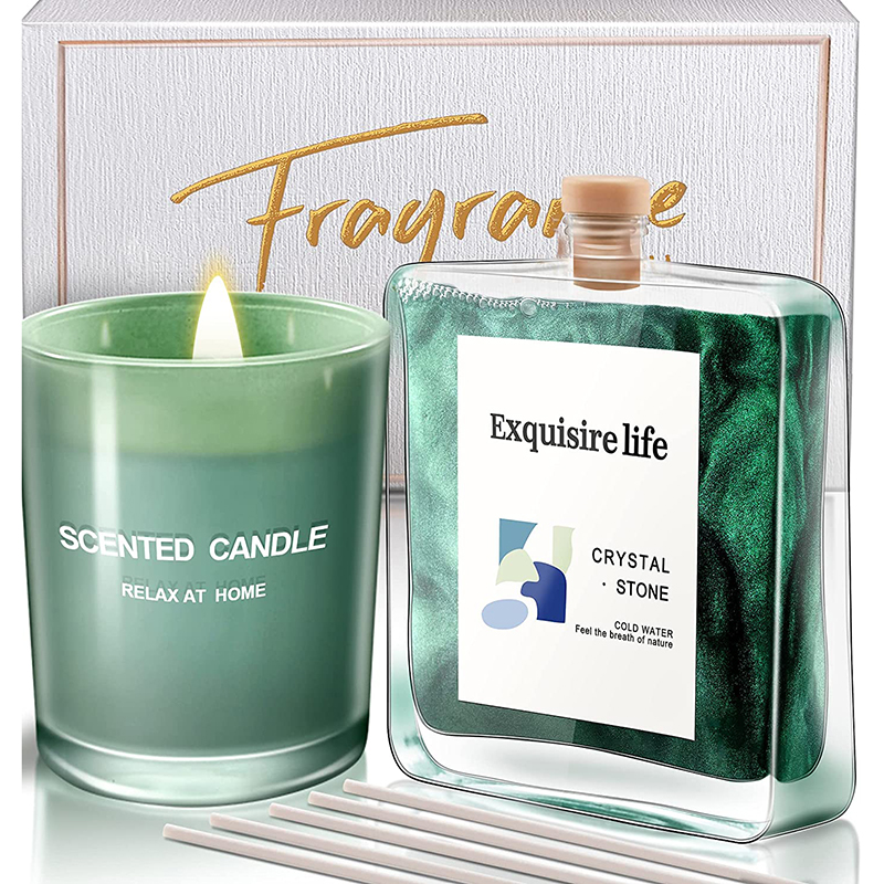 M&Scent Lemon Basil Scented Oil Reed Diffuser & Scented Candle Gift Set with Sticks for Home