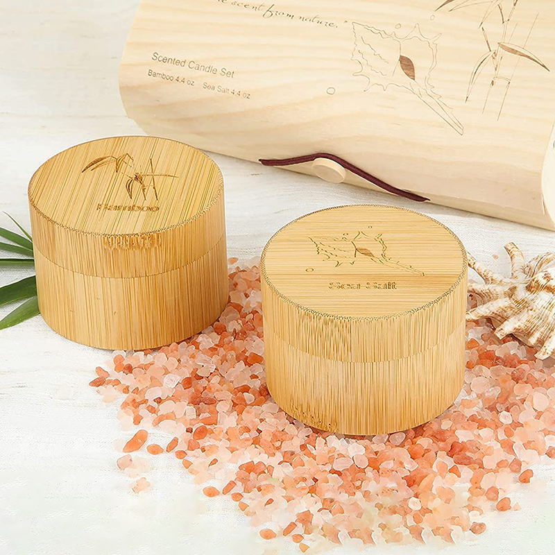 Good Smelling Bamboo & Sea Salt Candles for Home Scented, Soy Wax Organic Candle Set