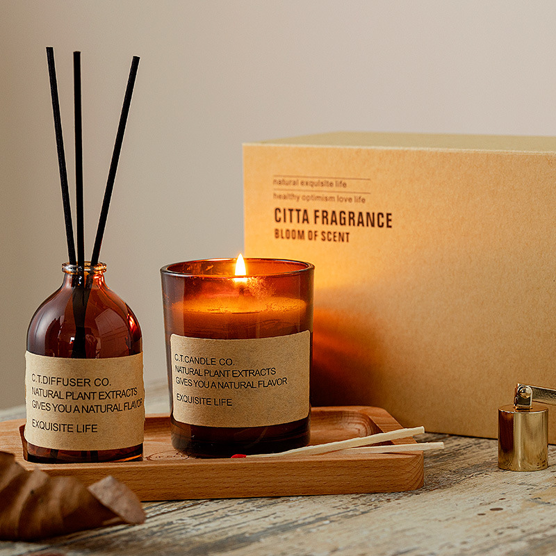 M&Scent luxury decor home reed diffuser and scented candle set with box packaging