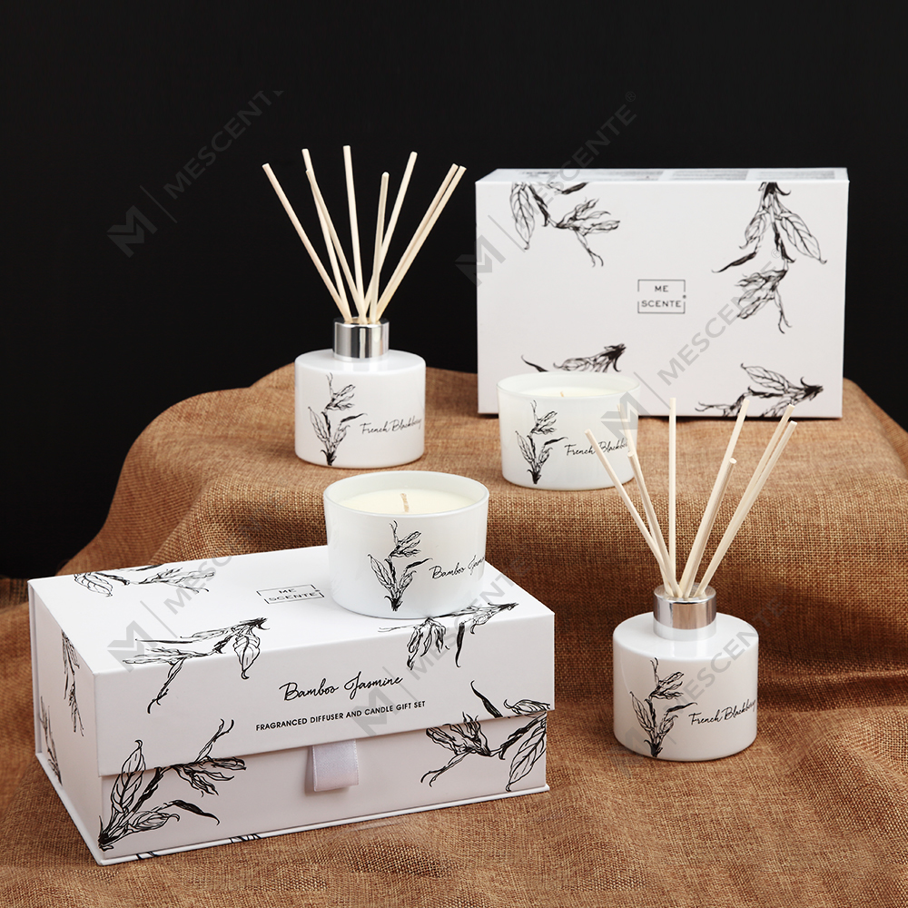 Mescente wholesale luxury private label aroma reed diffuser and scented candle gift set