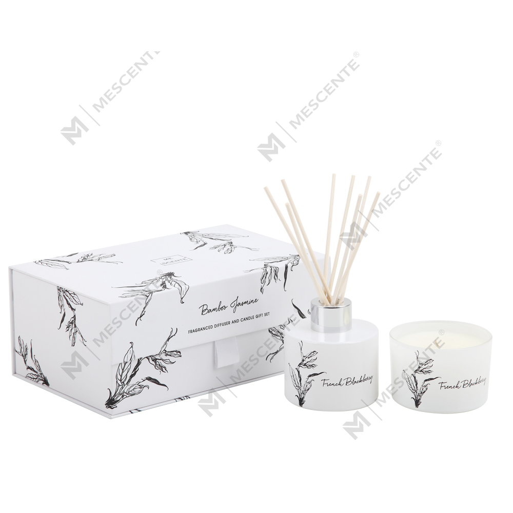 Mescente wholesale luxury private label aroma reed diffuser and scented candle gift set