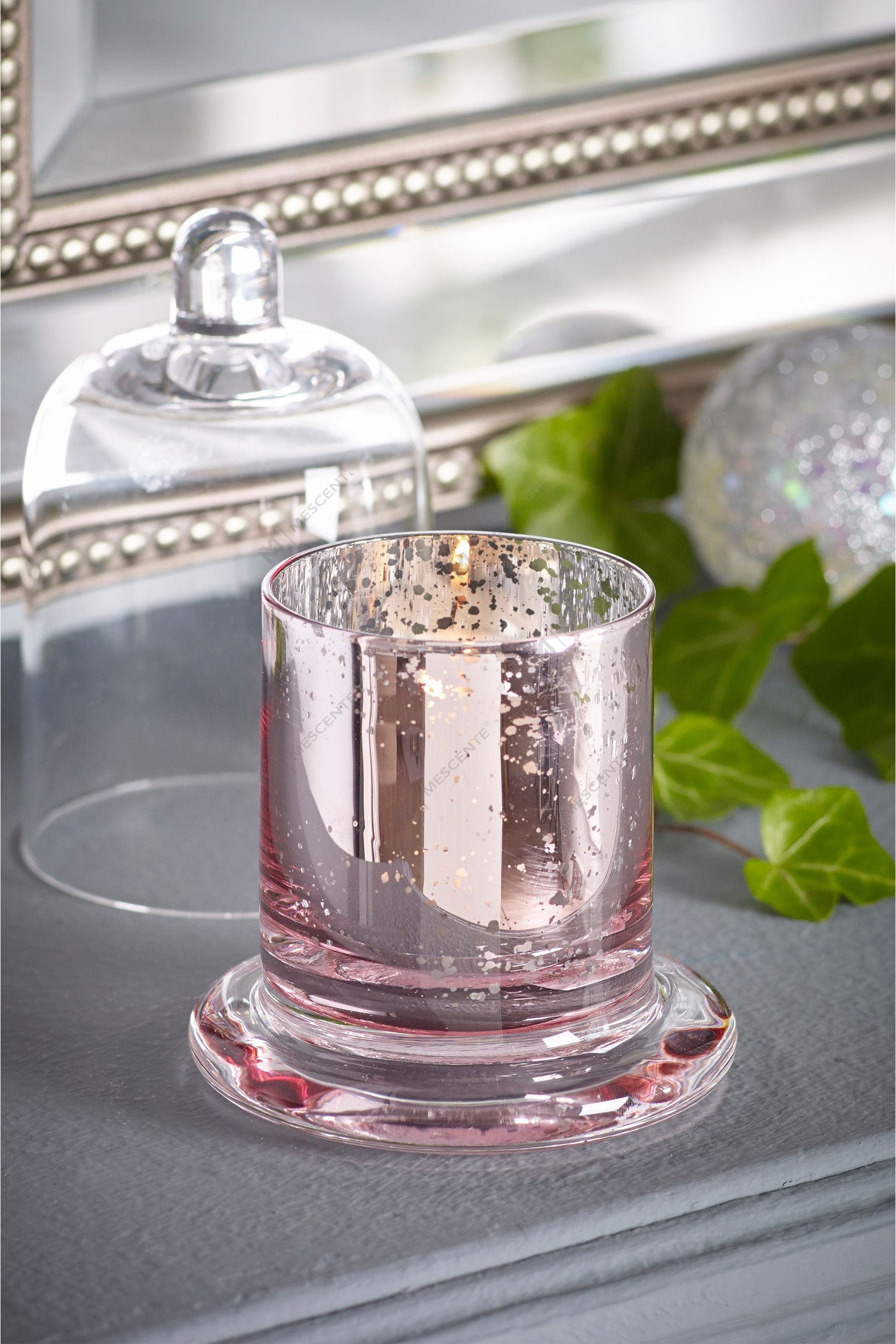 Mescente Luxury Silver Domed cover Scented Candle holder glass dome Jars