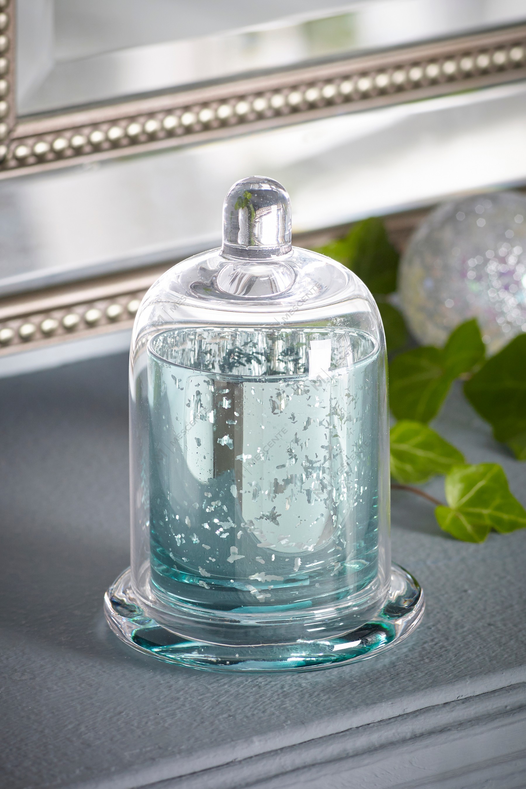 Mescente Luxury Silver Domed cover Scented Candle holder glass dome Jars