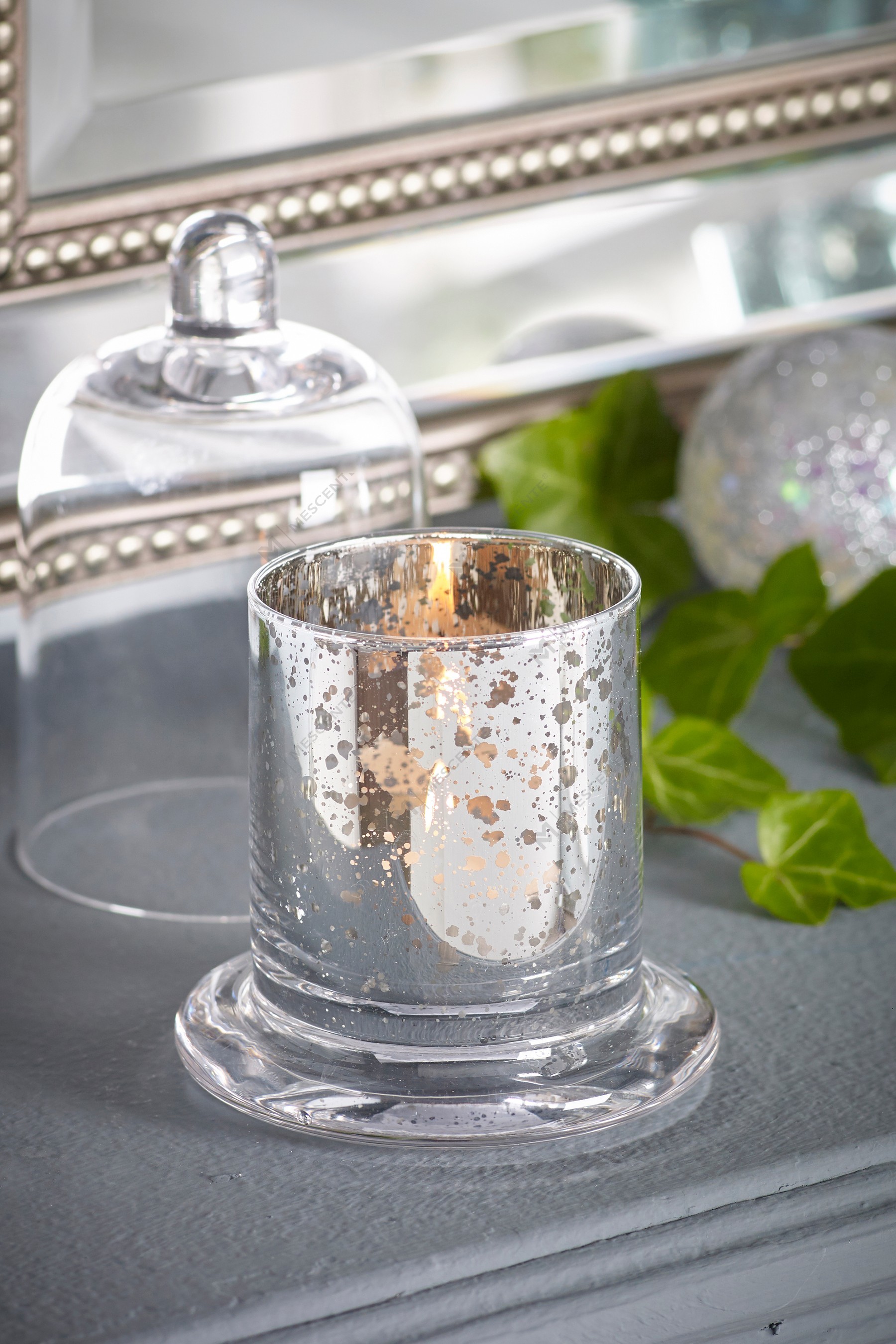 Mescente Luxury Silver Domed cover Scented Candle holder glass dome Jars