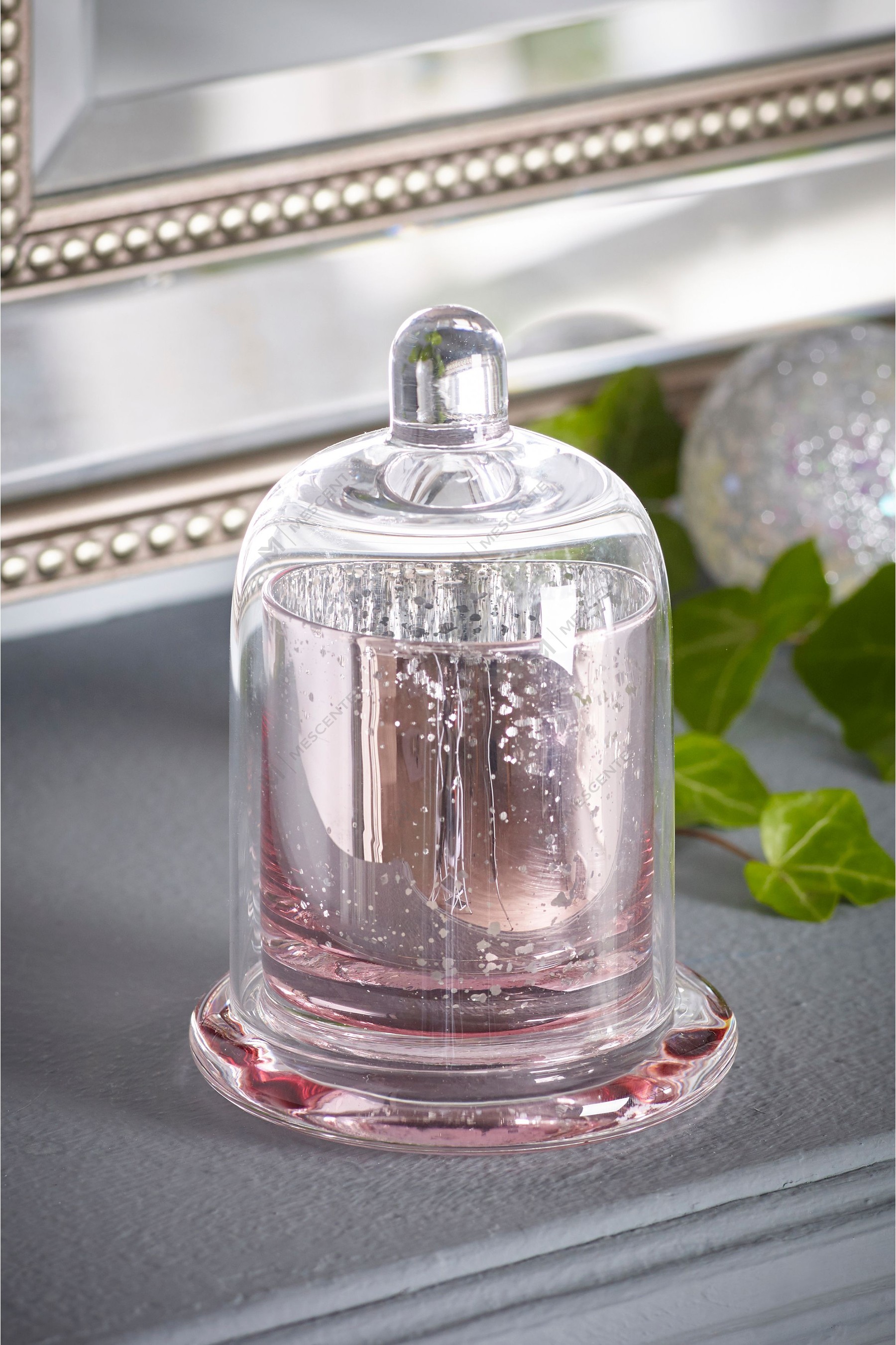Mescente Luxury Silver Domed cover Scented Candle holder glass dome Jars