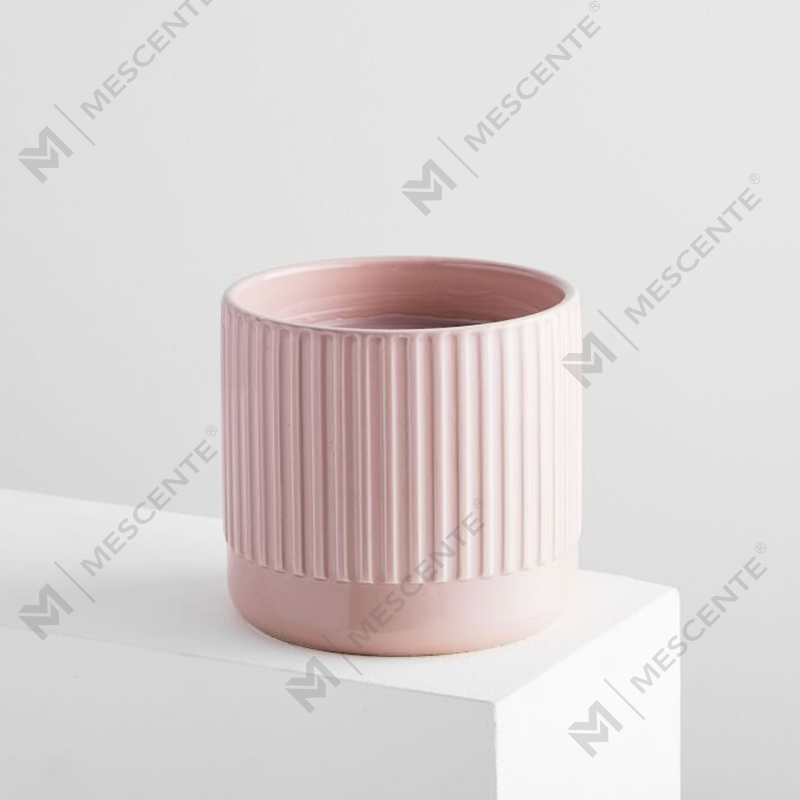 Custom Shop Selling No Label Fluted Pink Ceramic Trio Amber Scented Soy Candle