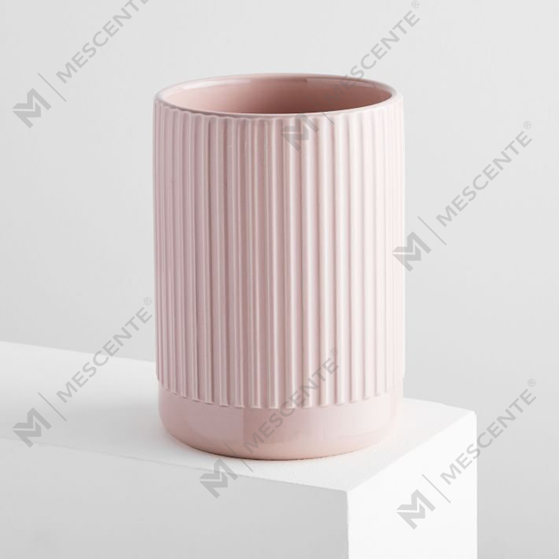 Custom Shop Selling No Label Fluted Pink Ceramic Trio Amber Scented Soy Candle
