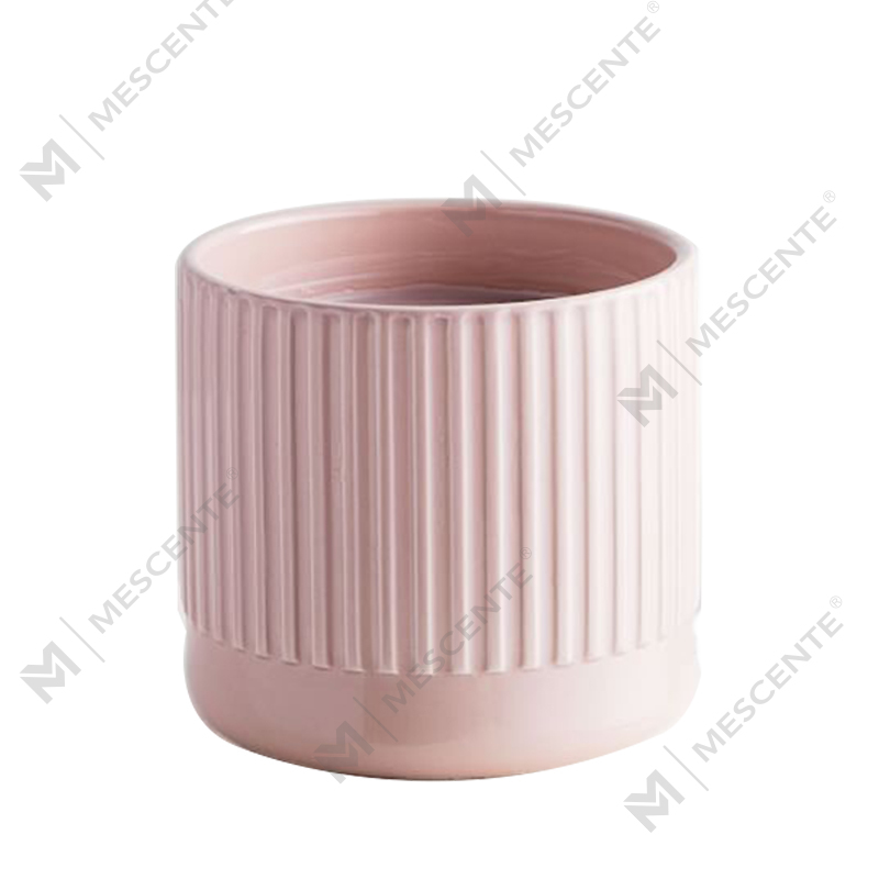 Custom Shop Selling No Label Fluted Pink Ceramic Trio Amber Scented Soy Candle