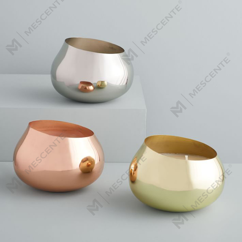 wholesale color luxury private label Angled Metal Round Scented Candles
