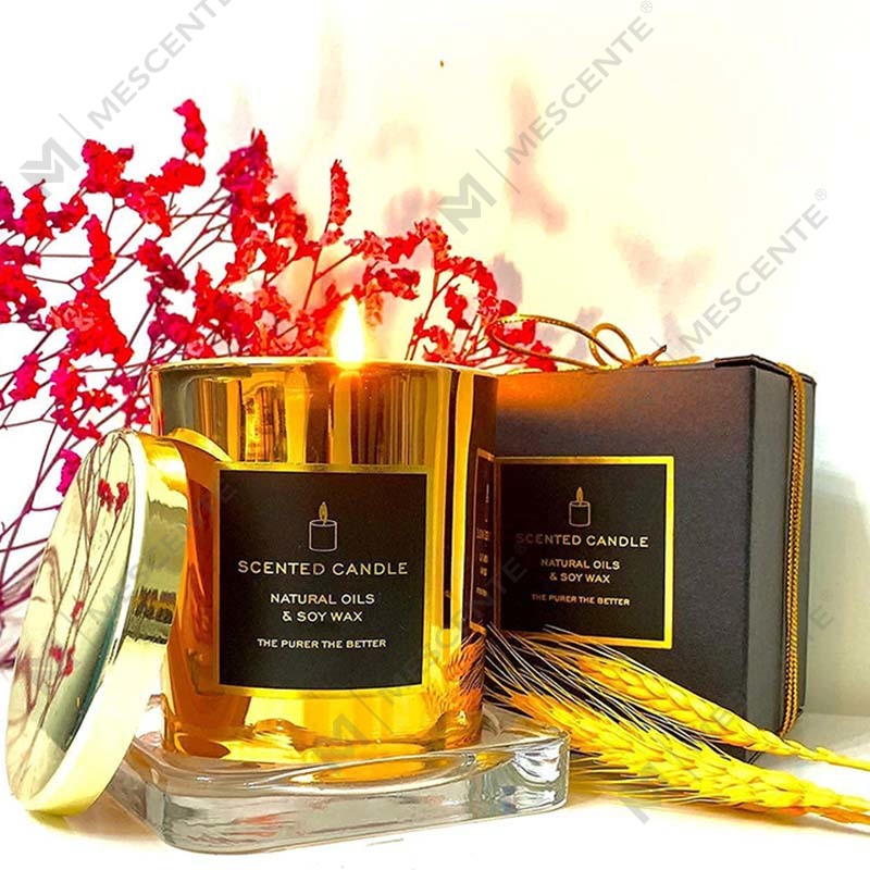 New Luxurious Highly Strong Scented Natural Soy Golden Metal lidded Rose Gold Glass jar Relaxing Aromatherapy Candle