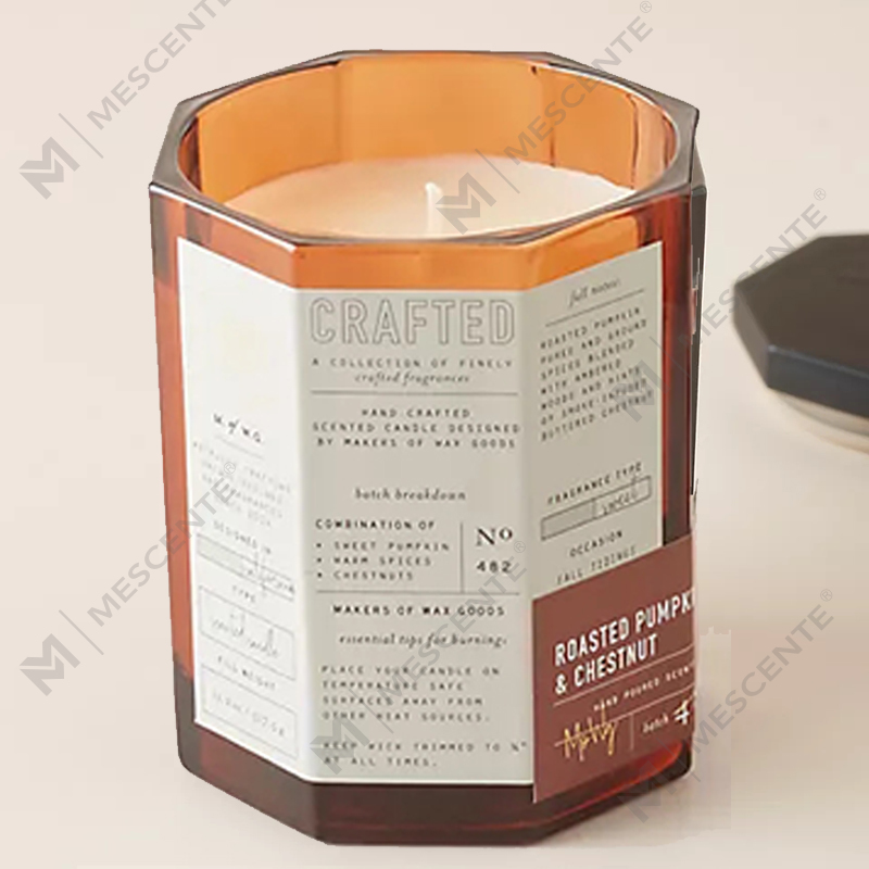 M&Scent Custom Luxury Wooden Lid Cotton Wick Glass Vessel Soy Wax Blend Autumnal Crafted Glass Candle